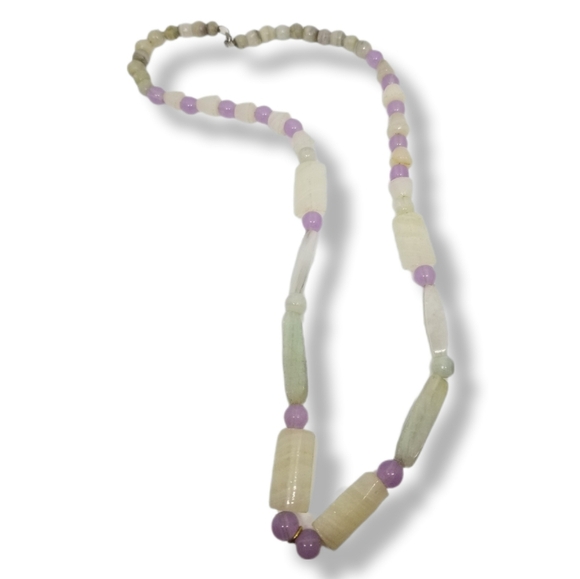 BEAUTIFUL VINTAGE PASTEL COLOR MARBLED ALABASTER STONE & GLASS BEAD NECKLACE - Picture 3 of 7